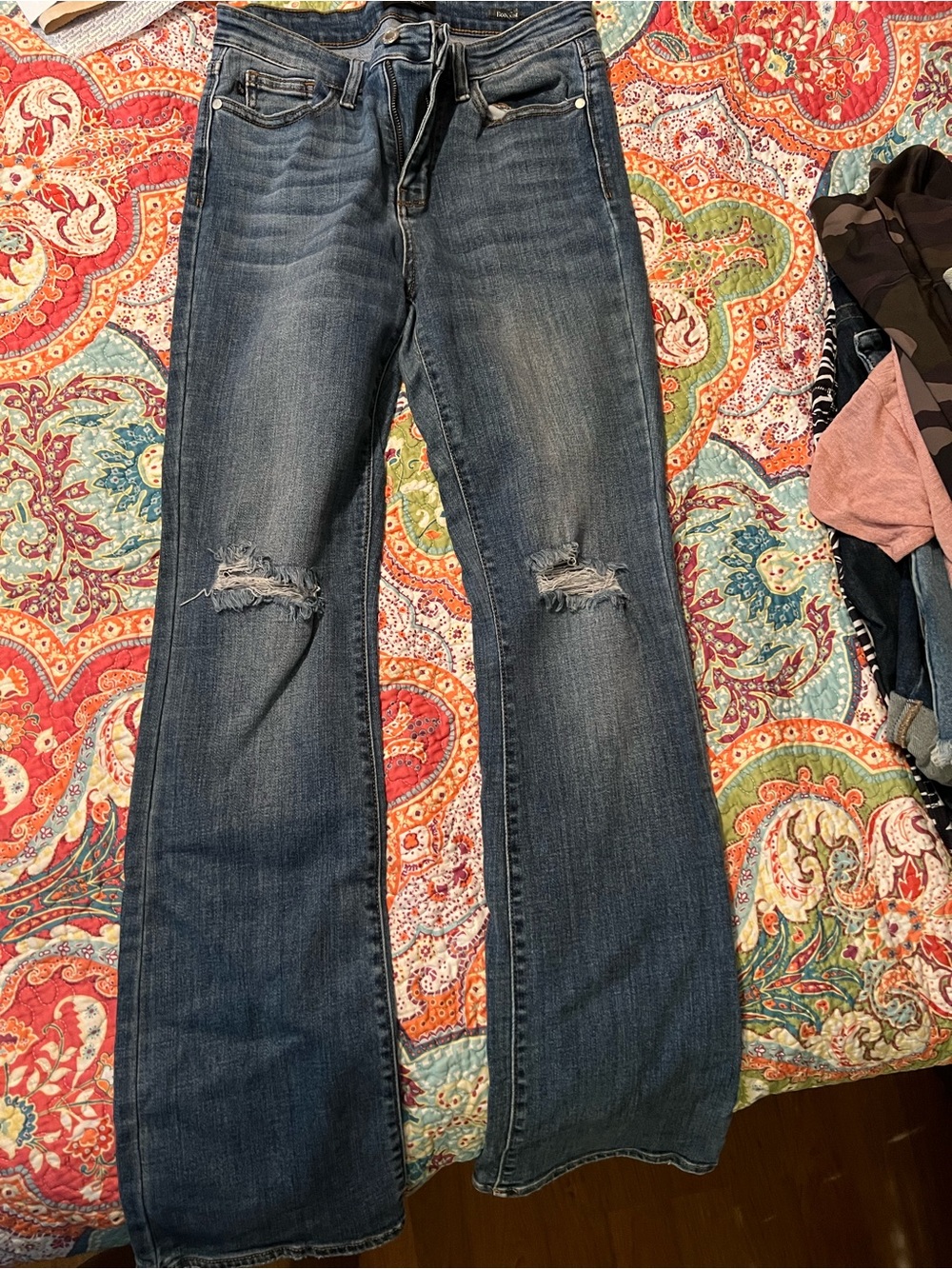 Judy Blue Women's Distressed Dark Blue Flare Jeans